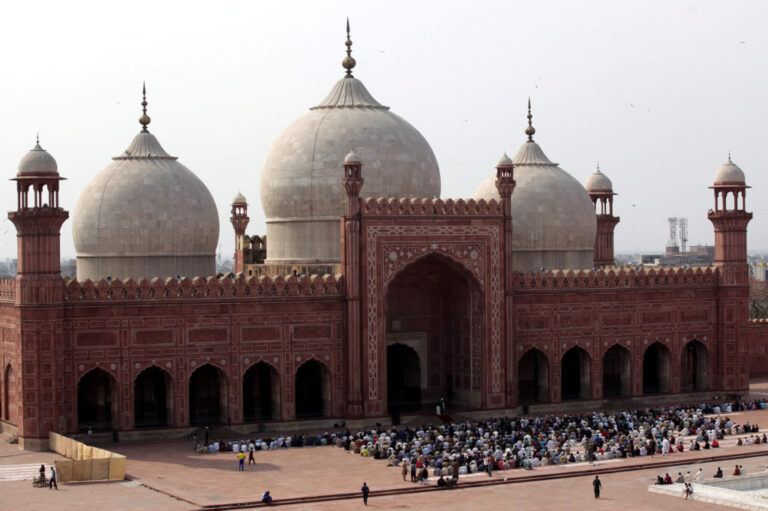 Muslims attend Friday prayer amid an outbreak of the coronavirus disease (COVID-19), at the Badshahi Mosque in Lahore,